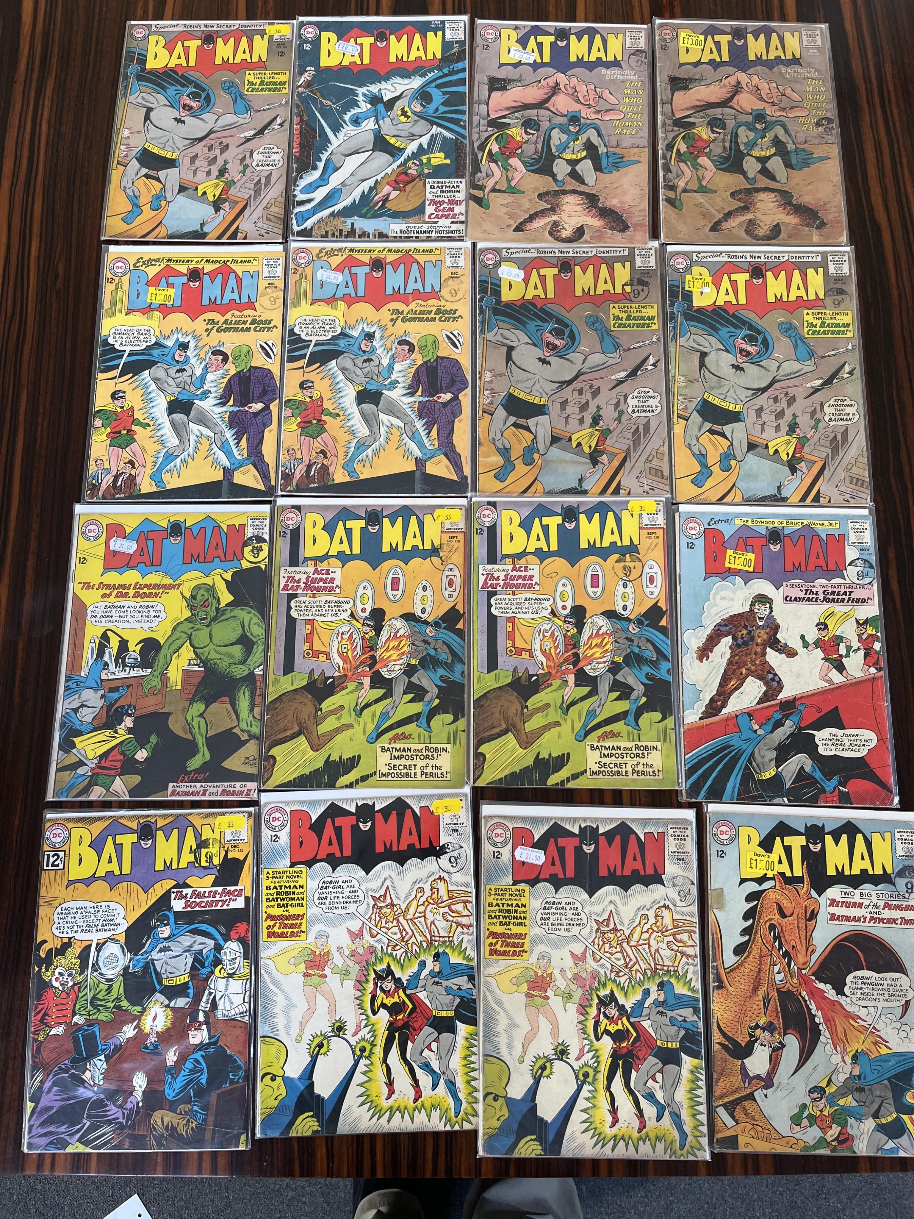 Batman, DC comics, volume 1, 1957-1965, 43 issues between #108–175 (includes major key issue 155), comprising, #108, #118, #123A, #126 [minor key], #128, #132, #133 [minor key] x2, #134 x2, #135, #140, #144, #146, #149 x